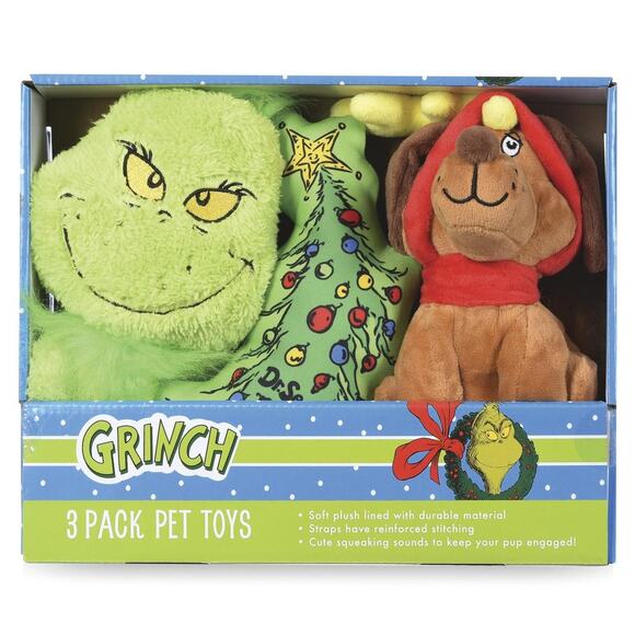 Dr. Suess's The Grinch 3 Piece Plush Dog Toys - Christmas Set for Dogs - Picture 1 of 8